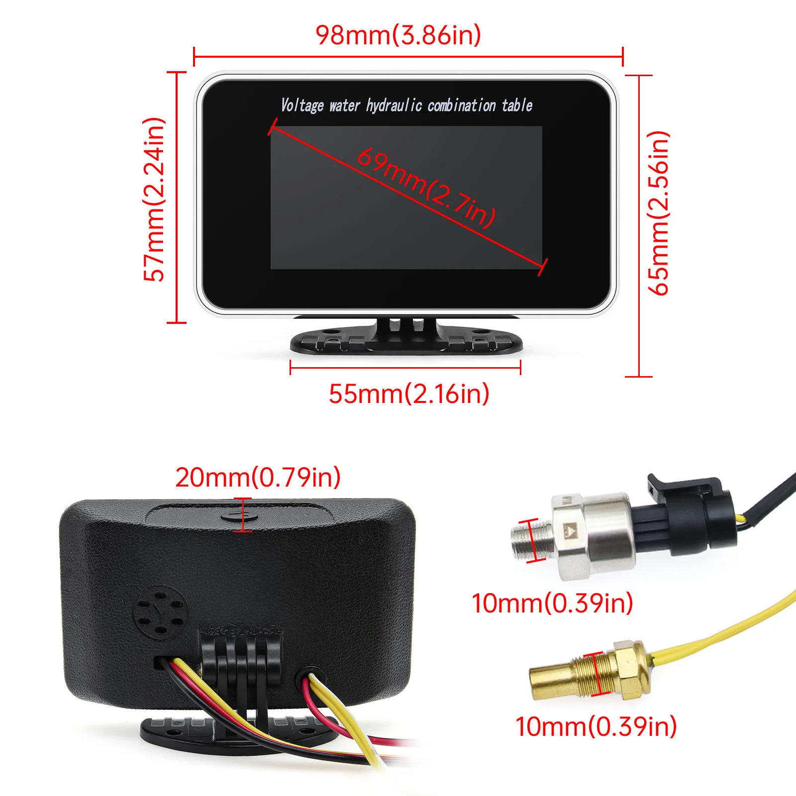Universal Auto 3 IN 1 LCD Lkw Auto Öl Manometer Voltmeter Wasser Temp Messgeräte Kombination Tisch Mit Sensoren 12 v/24 v – Detail 7