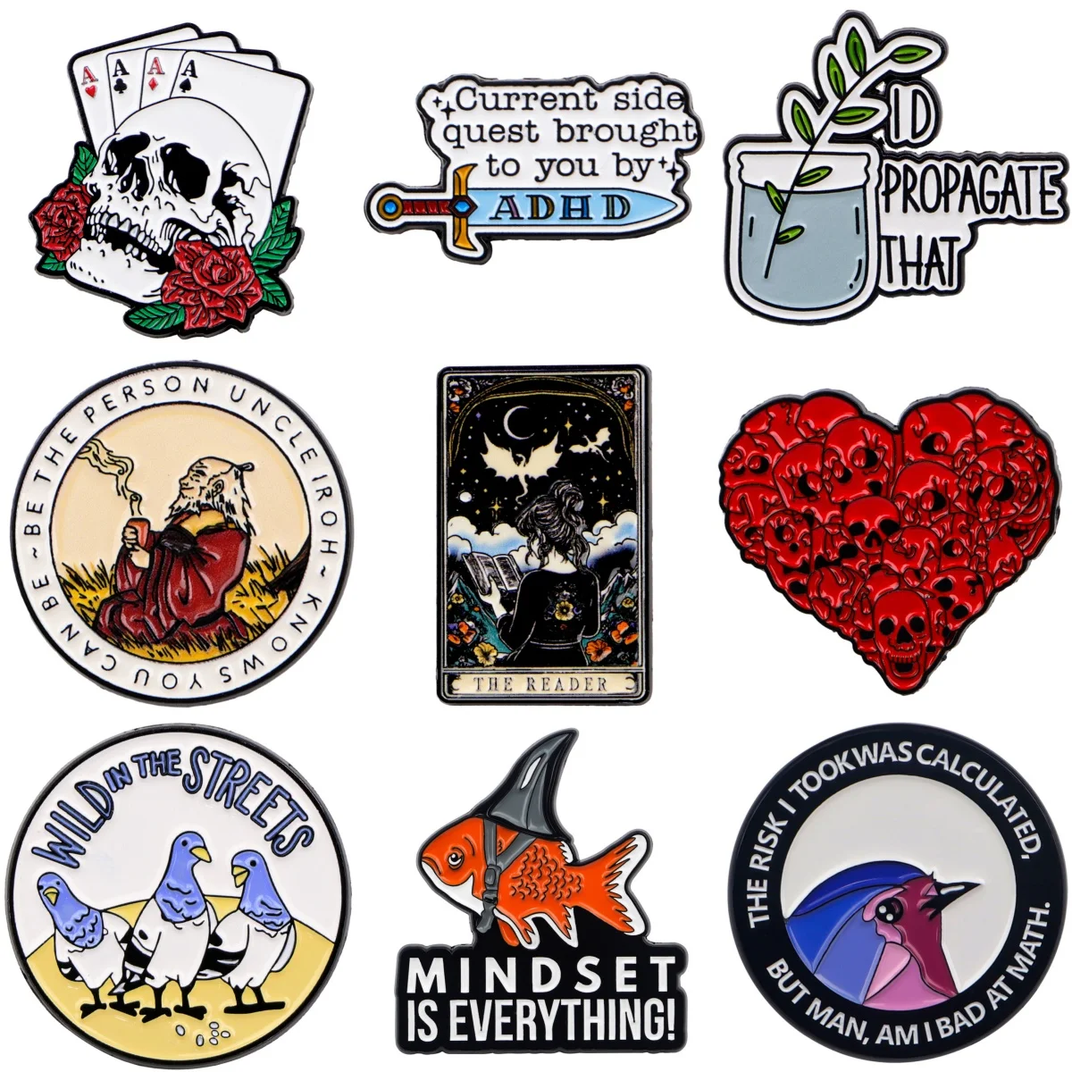 Skelett-Broschen für Frauen, der Leser, Tarotkarten, Emaille-Anstecknadel, Metallabzeichen, Schmuck, Kleidung, Rucksack, Zubehör, Freunde, Geschenk