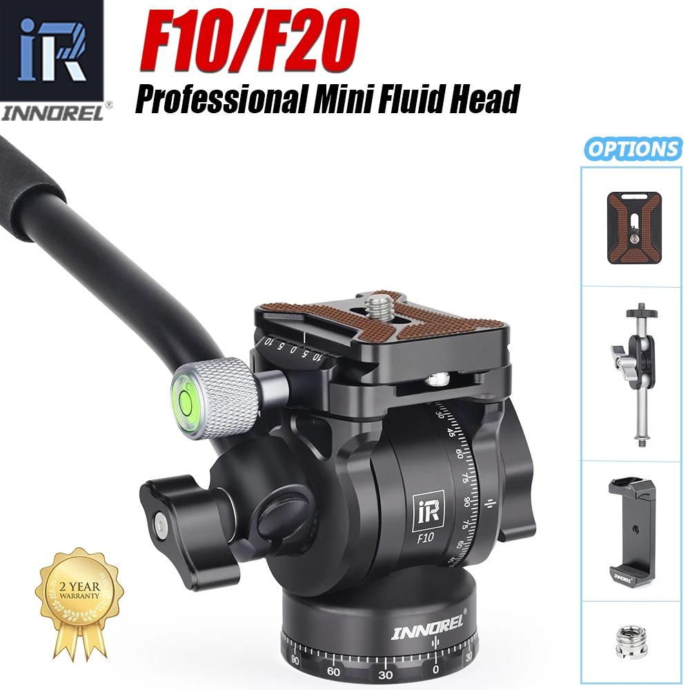 F10/F20 Mini Tripod Fluid Head Panoramic Video DSLR Camera Tripod Head with Arca Swiss Quick Release Plate for Tripods, Monopods