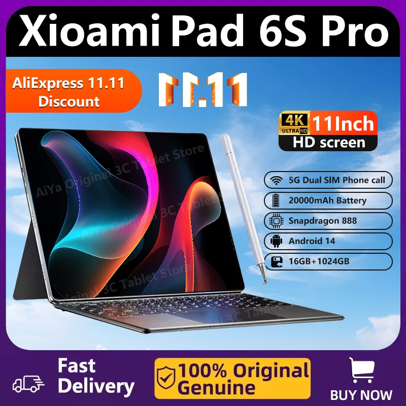 

Global Version Original Xiao Tablets PC Pad 6S Pro Snapdragon 888 Android 14 16GB+1TB Dual SIM Card 5G 11 inch WIFI HD 4K Mi Tab