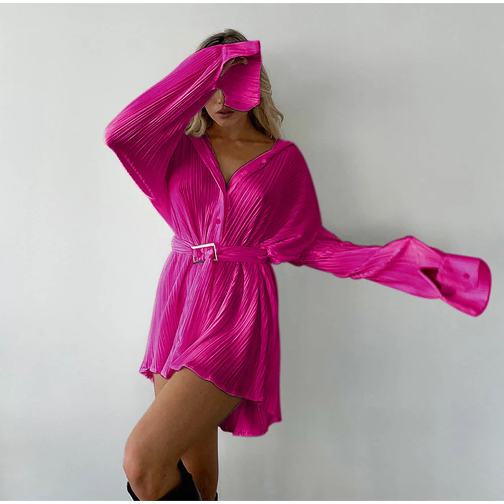 Mini robe chemise élégante à manches longues pour femmes, haut à lacets, mode automne, vêtements Y2K, nouveau, 2024