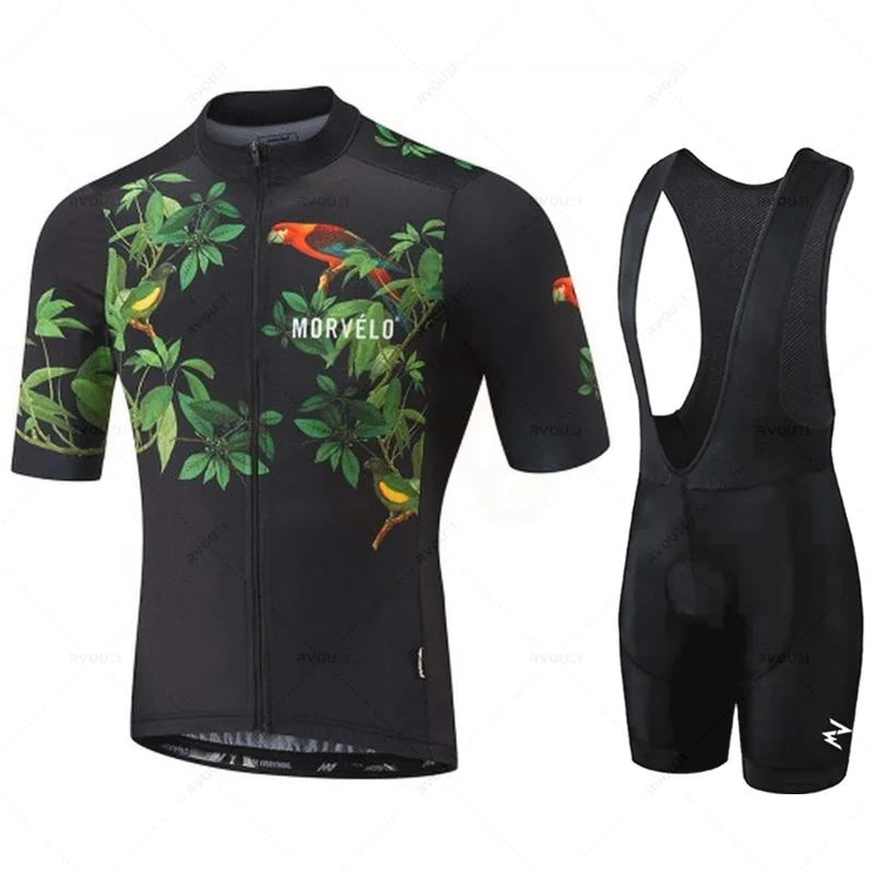 Morvelo-Cycling Jersey Set for Men, Anti-UV MTB Bike Set, Bicycle Suit, Pro Team Racing Uniform, Ciclismo Clothes, Summer, 2024