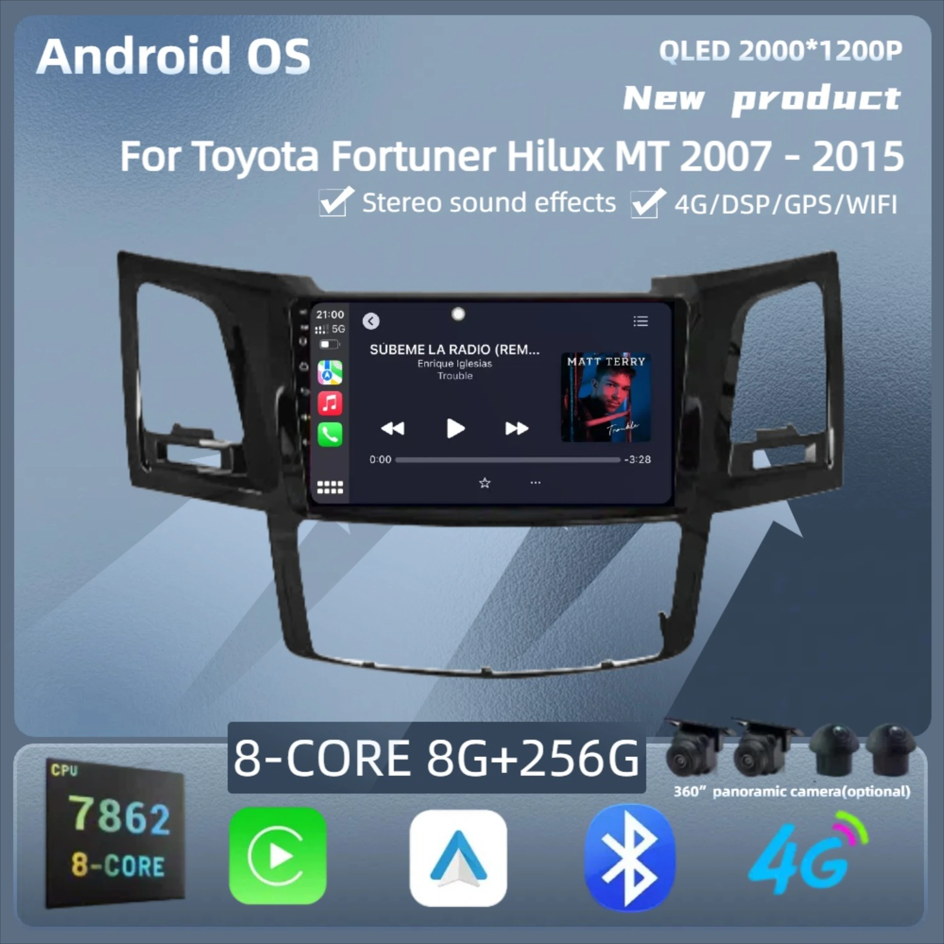 

For Toyota Fortuner Hilux MT 2007 - 2015 Android 14 Radio Car Carplay 7862S 8G 256G 2K QLED Screen