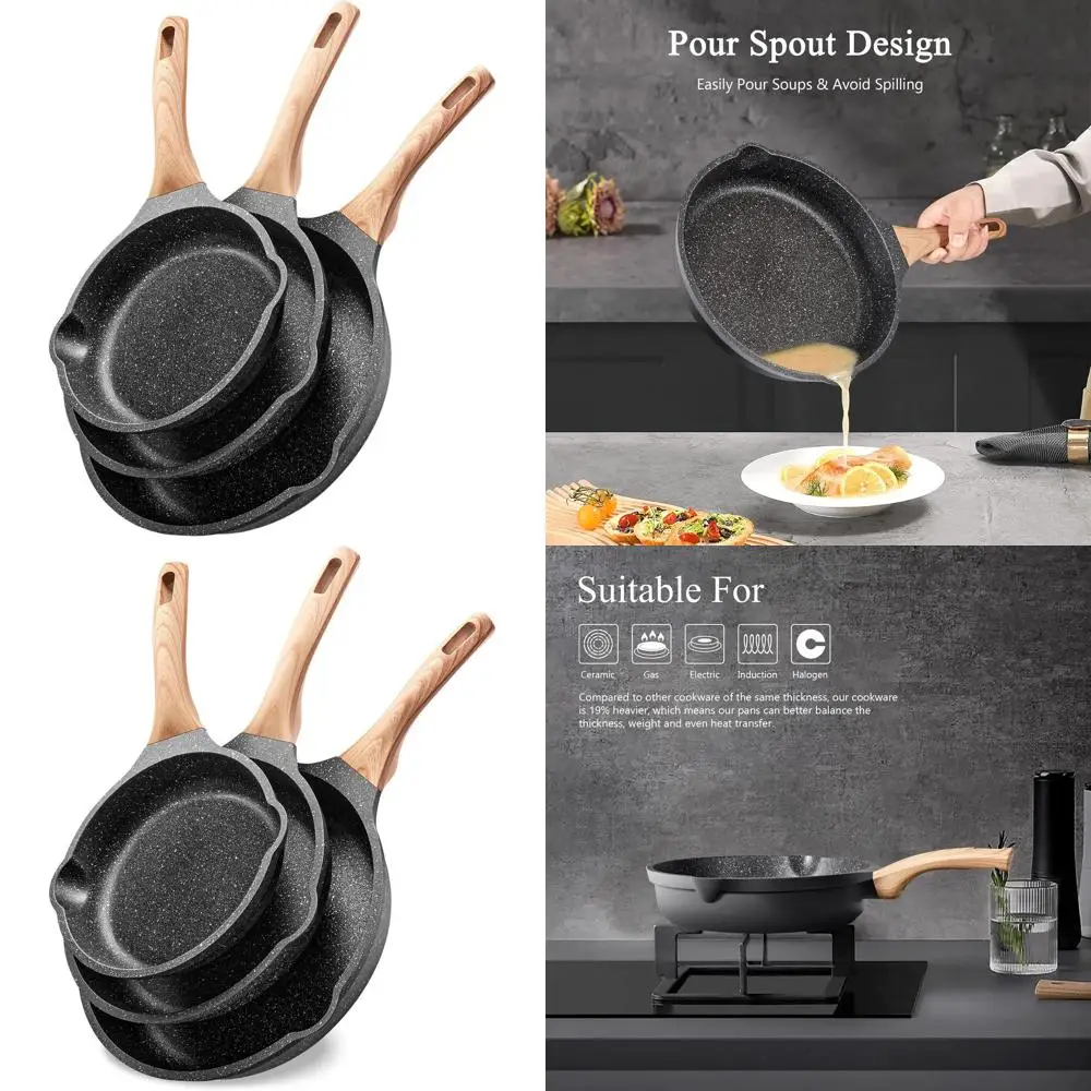 

Granite Nonstick Cookware Set: PFOA-Free Induction-Ready Skillet and Omelette Pans for Women's Cooking Gifts