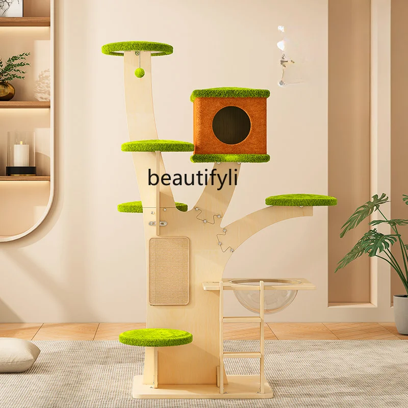 Cat Climbing Frame Nest Tree Integrated Solid Wood Shelf Toys That Do Not Cover an Area of Sisal Cat Scratch Board