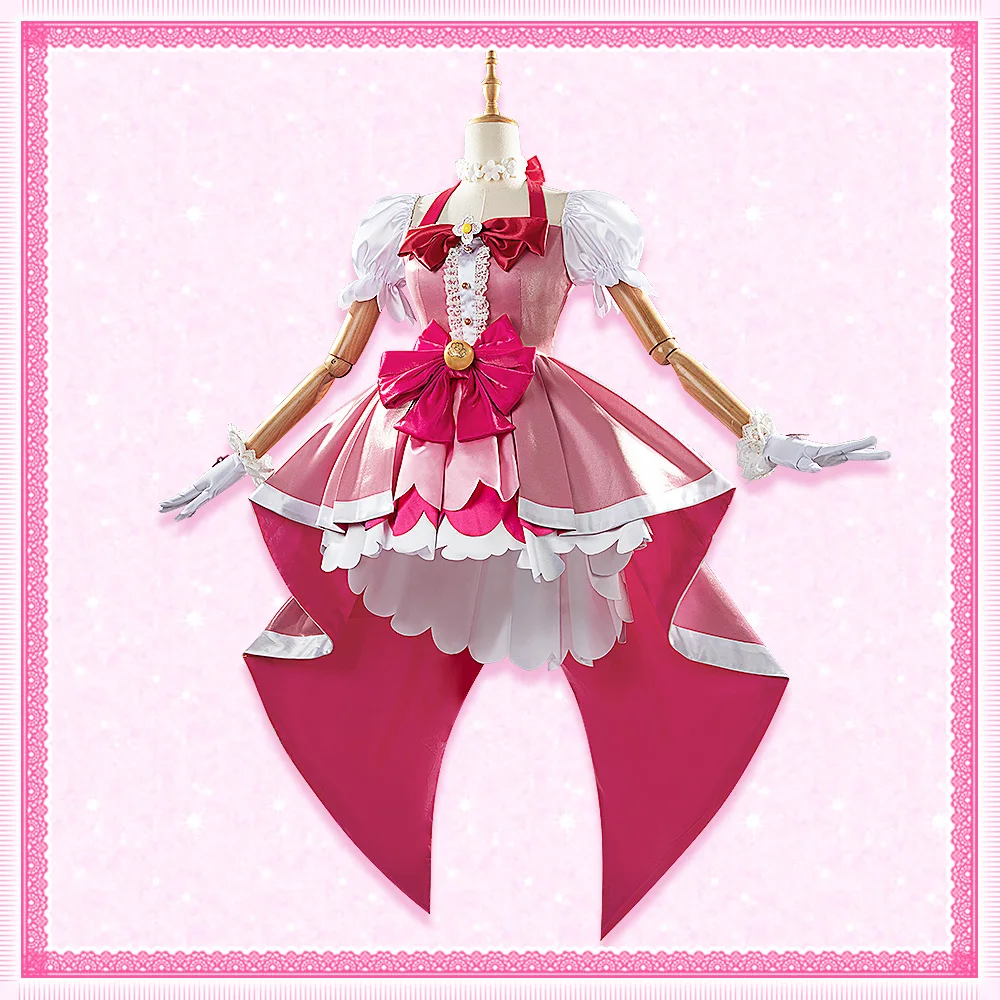 Go! Princess Pretty Cure Cure Flora Cosplay Costume Lovely Girl Pink Dress Uniform  Halloween Party Role Play Outfit