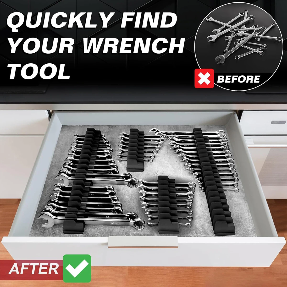 منظم مفتاح ربط مغناطيسي مكون من 21 أداة، مجموعة منظم مفتاح ربط قابلة للتخصيص لصندوق الأدوات، حامل مفتاح ربط لتخزين درج الأدوات #6