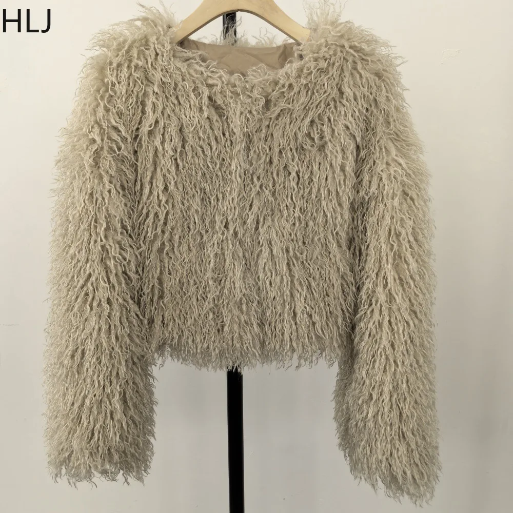 HLJ الخريف الشتاء فو الفراء معاطف رقيق الاصطناعي الفراء المنغولي القمم النساء صوف الضأن الدافئة أكمام سترة جديدة الملابس 2025