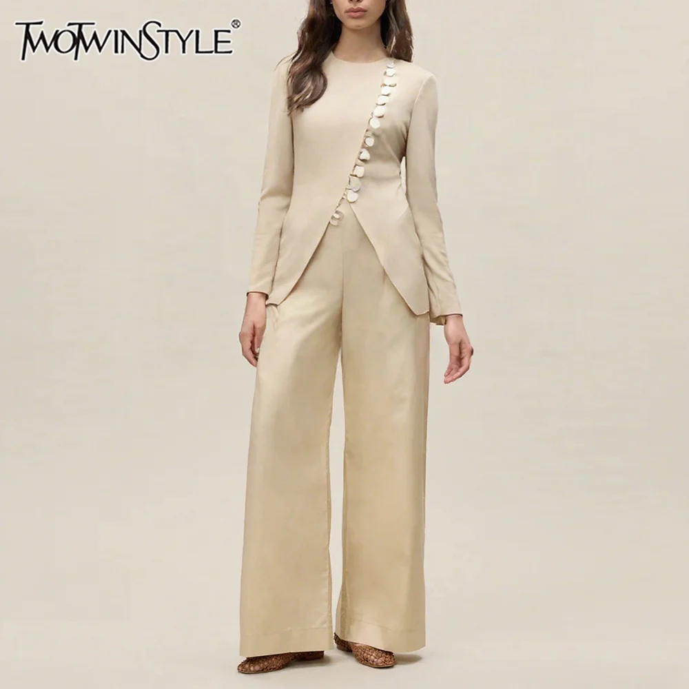 

TWOTWINSTYLE Элегантные женские куртки для похудения с круглым вырезом и длинными рукавами, модная куртка с разрезом, женская одежда, новинка