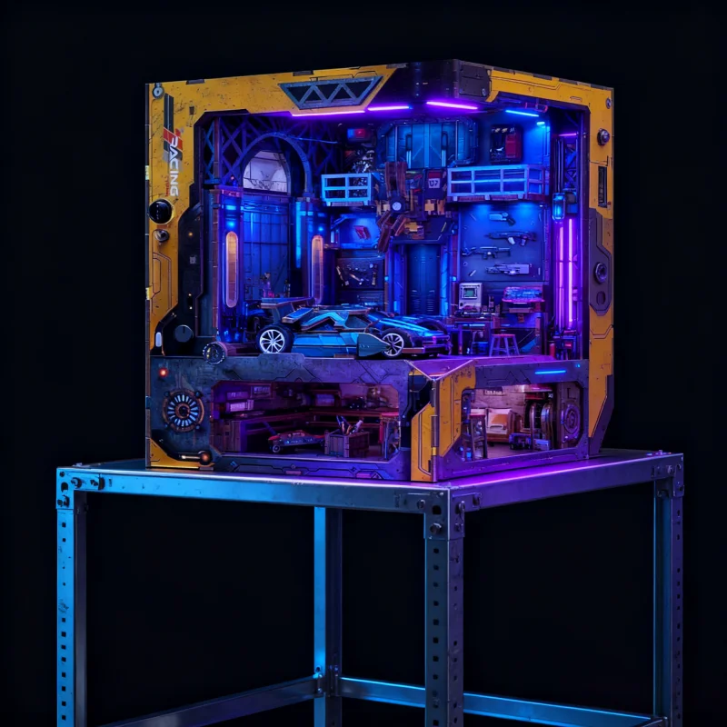 Nook de livro de oficina automática OUZEY, garagem DIY de madeira 3D, brinquedo STEM para adolescentes