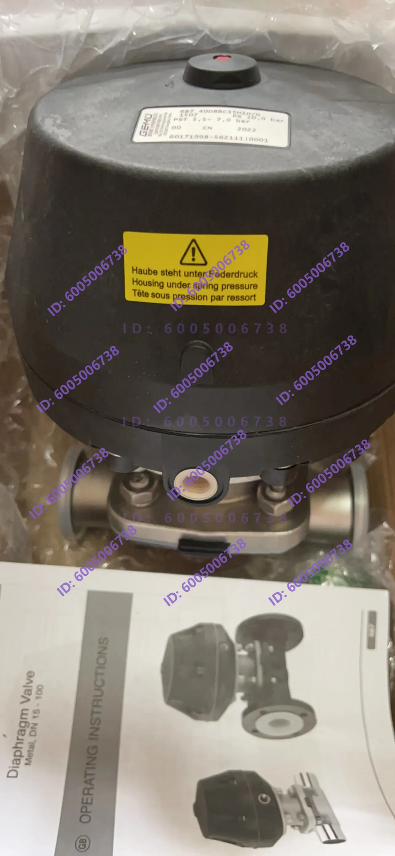 Pharmaceutical factory with GEMU diaphragm chuck type pneumatic valve DN40, 68740D88C35M1H/N.