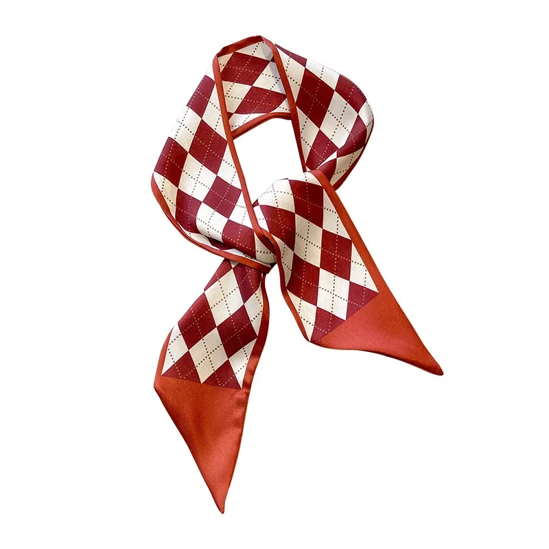 

Red Plaid Double-layer Satin Long Scarf Silk Scarf Hair Band Ribbon Tied-up Hair Long Bow Vintage Ribbon Hair Accessories Women