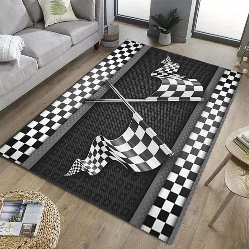 

Racing Flag Theme Carpet Crystal Velvet, Decorate Your Living Room with Soft and Washable Carpet - Suitable for Outdoor,