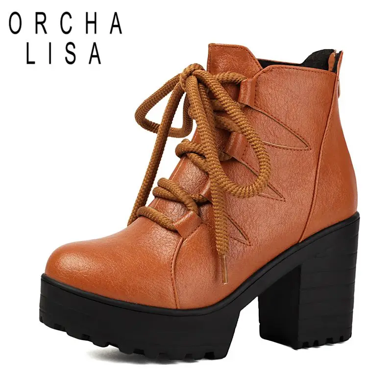

ORCHA LISA 2025 Винтажные женские ботильоны с круглым носком и блочным каблуком 9 см, платформа 3 см, шнуровка, большие размеры 43 44 45 46 Повседневная повседневная обувь Bota