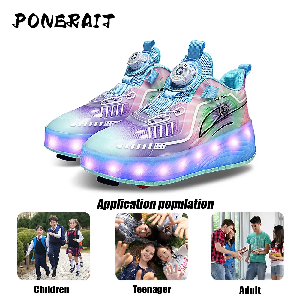 Women 2-Wheel Roller Skates Fashion Girl\'s Sneakers With Wheels Retractable Dual-purpose Kids Skating Sports Shoes