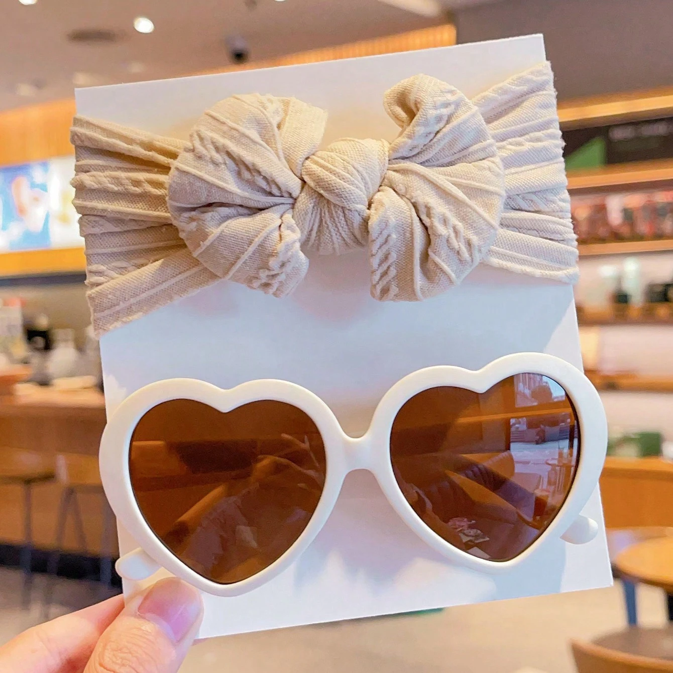 2 Pcs/Set New Cute Solid Color Bowknot Hairband Heart Fashion Glasses Protection Eyewear Hair Accessories Set