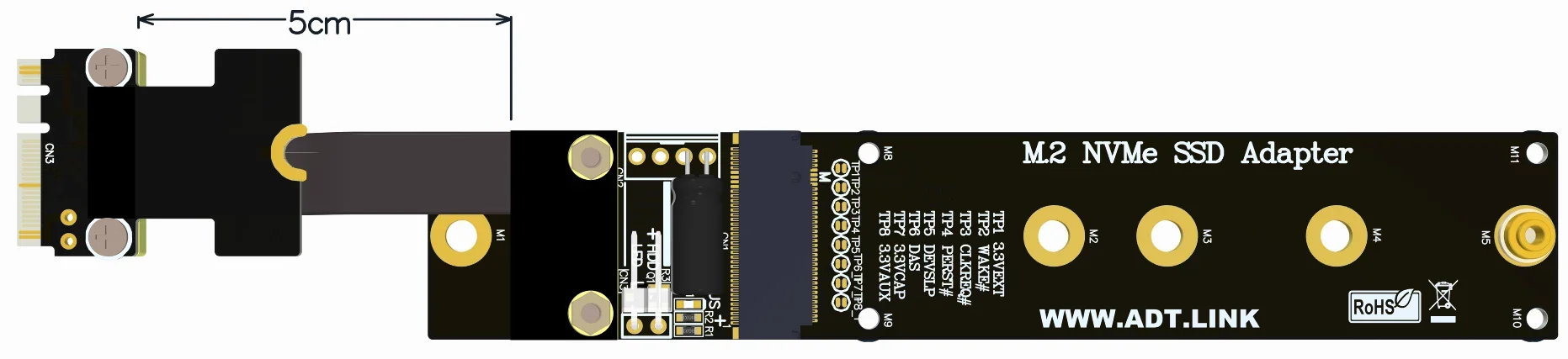 Imagem -06 - Wifi para M.2 Nvme Ssd Cabo de Extensão Slot A.e Key para M.2 Riser Adapter m2 Card Nvme M-key Pcie 3.0 Adt-m.2