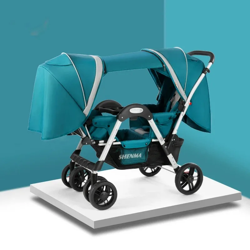 Poussette bébé jumeaux peut s'asseoir et s'allonger, pliable, légère, Double, à quatre roues, absorbant les chocs