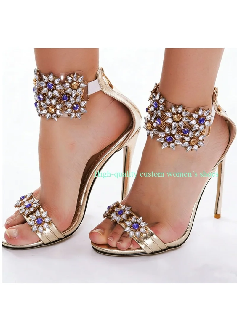 

Pointed Toes Rhinestone Accessories Instep Hollow Out Women's Stiletto Heels Attire For Banquets Handmade Luxury Women's Shoes