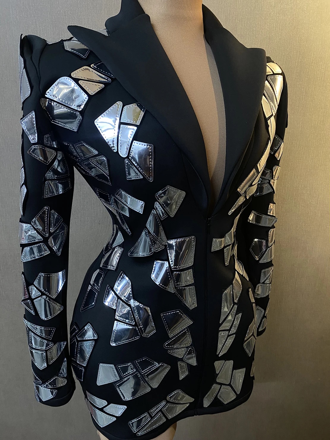 Abiti con paillettes a specchio nero Cantante PerformanceStage Costume Party Festival Dress Drag ShowOutfit Gogo Dance Clothing B225