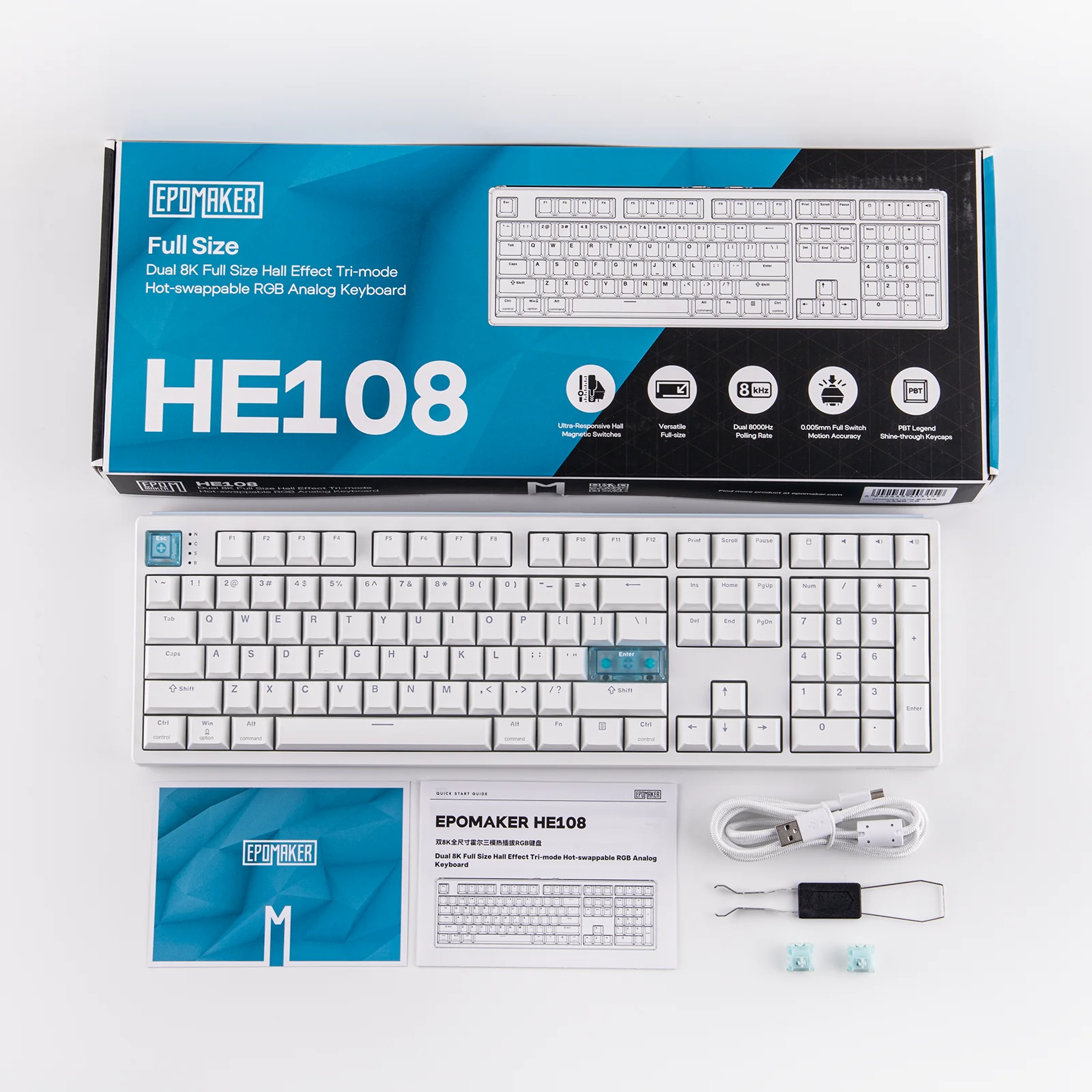 EPOMAKER HE108 100% ANSI USレイアウト トリプルモードワイヤレス HE クリーミーサウンド ゲーミングキーボード SOCD/DKS & 0.005mm調整可能なトリガー付き