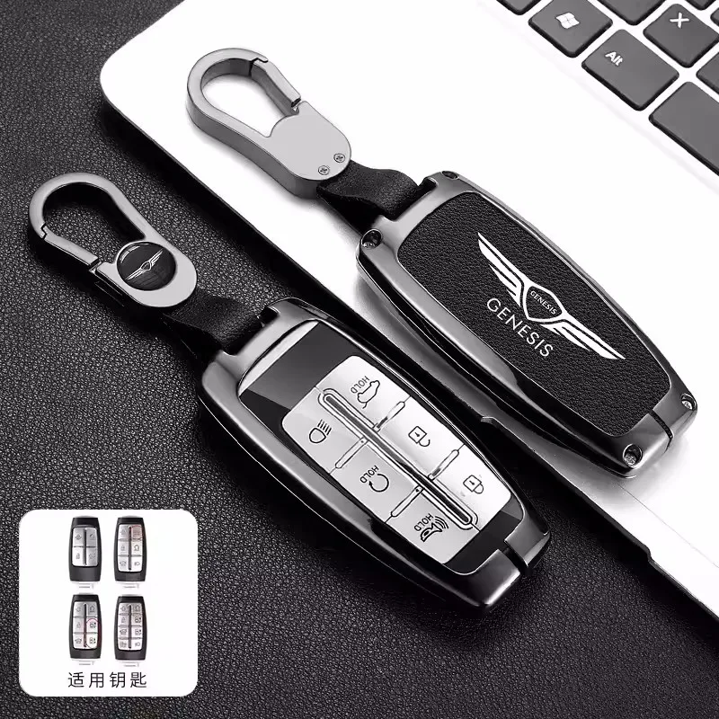 Leather Car Key Case Cover Protector Shell Bag For Hyundai Genesis G80 GV70 GV80 GV90 2019 2020 2021 2022 Keychain Accessories