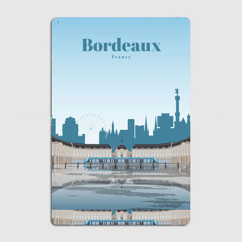 Travel to Bordeaux Cityscape Vintage Scenery Poster Metal Sign Mural Plates Club Tin Home Decor Room Decoration Wall Decor