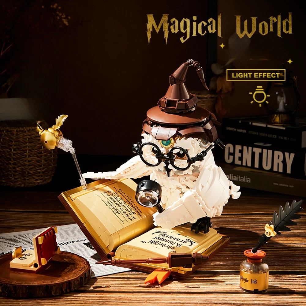 

1162pcs Magical World Owl Doctor Magic Book and Lights NO.7037 Building Blocks Animal Bird Models Boys Assembly Toys Kid Gifts