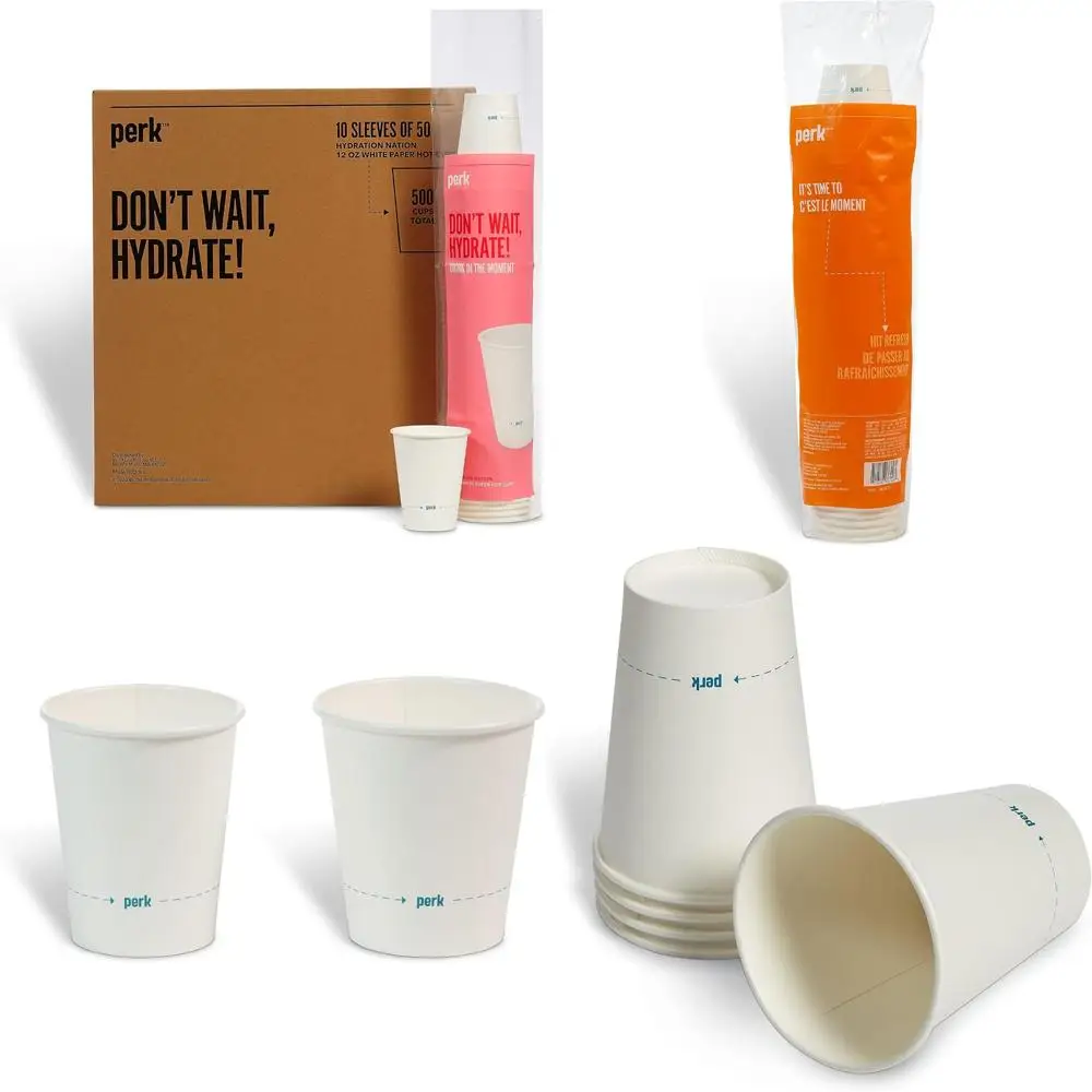

Perk Staples Disposable Coffee Cup, Hot Beverage Paper Cups, Perfect for On-The-Go Tea or Hot Cocoa, 12 Oz, 500-Pack, White