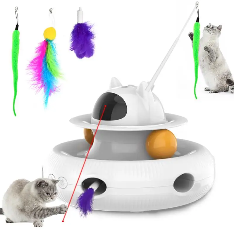 Interactive 4-in-1 Cat Toy Rechargeable Feather Stick Laser Trackball Retractable Feather Popular Indoor Toys For Cats