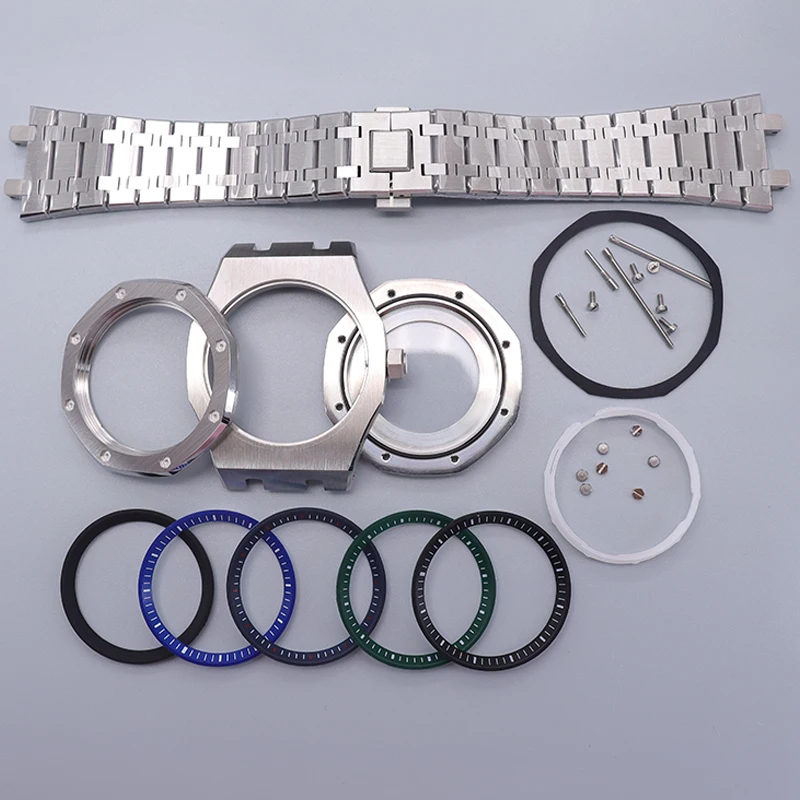 

41mm Watch Case Sapphire Crystal Glass With Chapter Rings Watchband For NH34 NH35 NH36 NH38 Movement 28.5mm Dial Wrist Parts