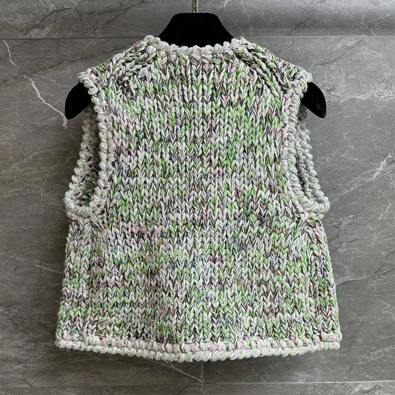 

High quality tweed contrasted bright silk women's sweater vest - new spring/autumn style female popular coat outerwear 251107105