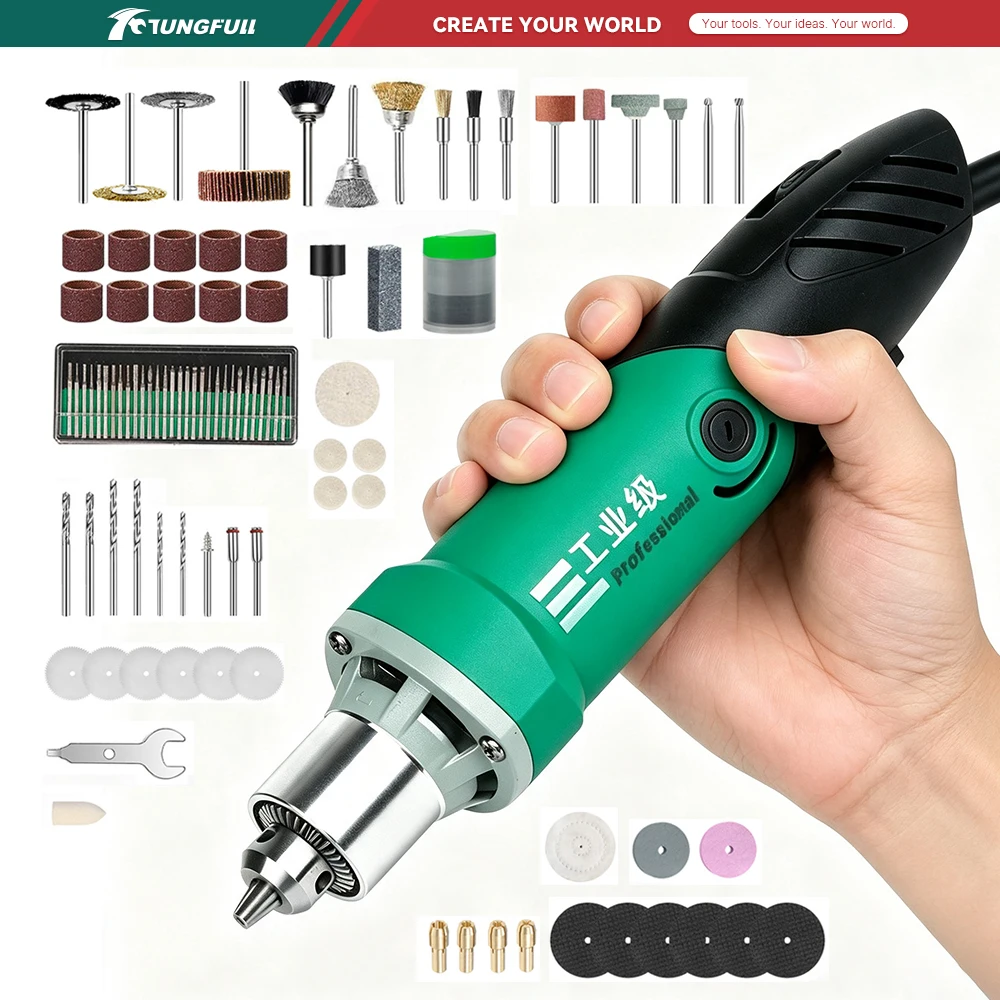 TUNGFULL Multi-Purpose Rotary Tool Kit, Compact Electric Die Grinder for DIY Crafts Home Repair with 6-Speed Control