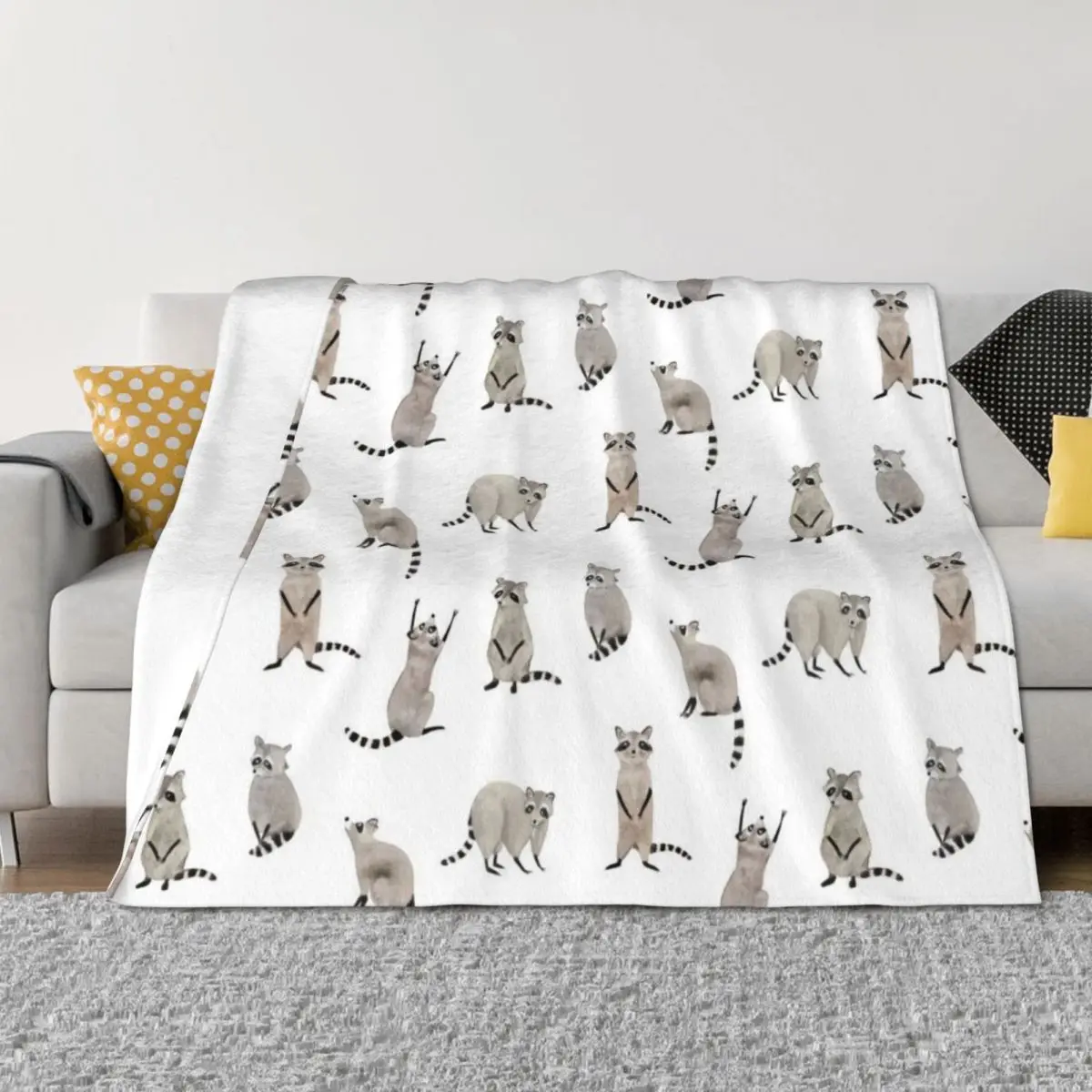 

Raccoon pattern Throw Blanket Camping funny gift Sofa Quilt christmas decoration Blankets