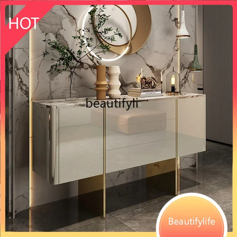 

J45 Italian light luxury entrance cabinet simple modern rock slab dining side cabinet restaurant solid wood decoration entry cab