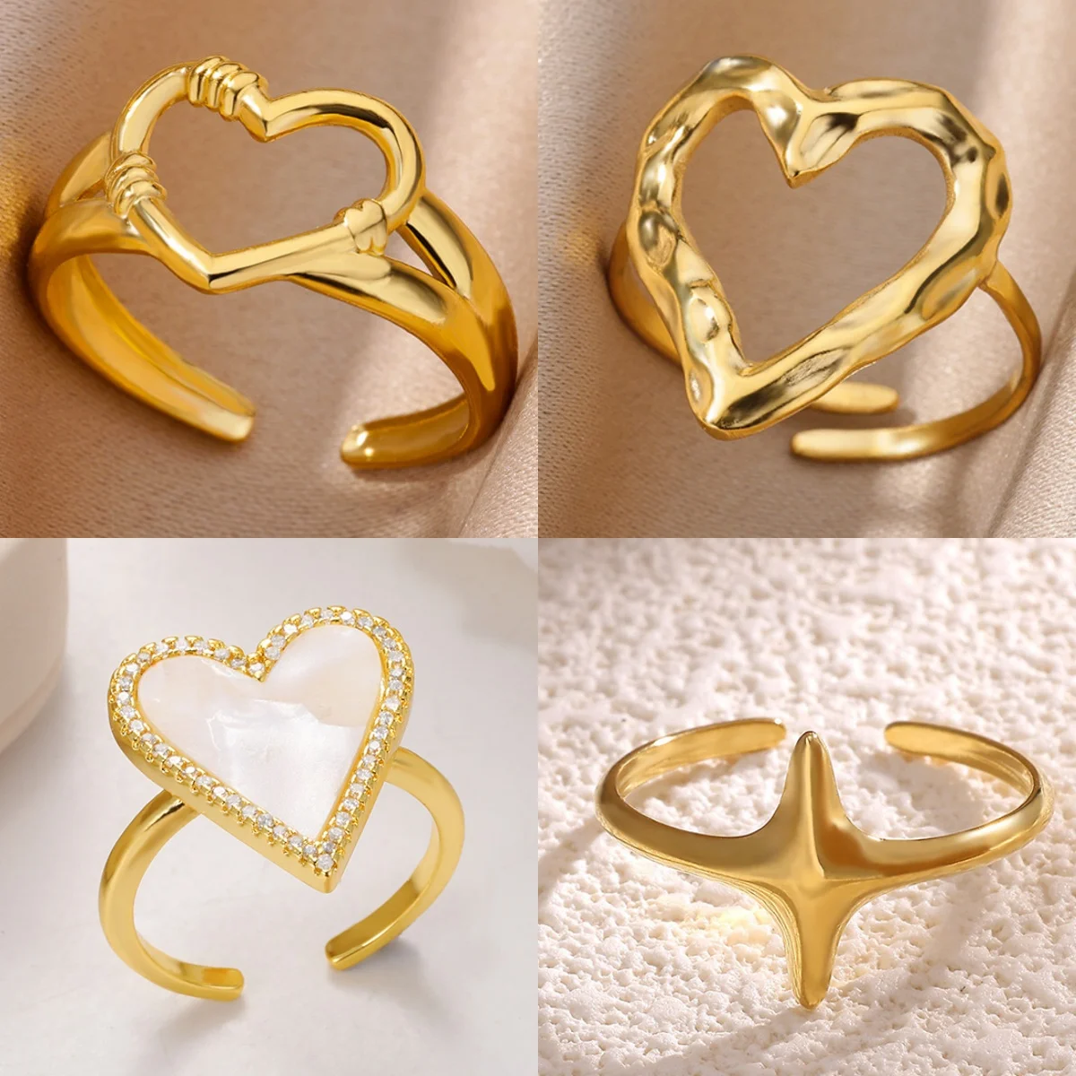 Heart Stainless Steel Women's Rings Openwork Minimalist Jewelry 18K Gold-Plated Ring Free Shipping