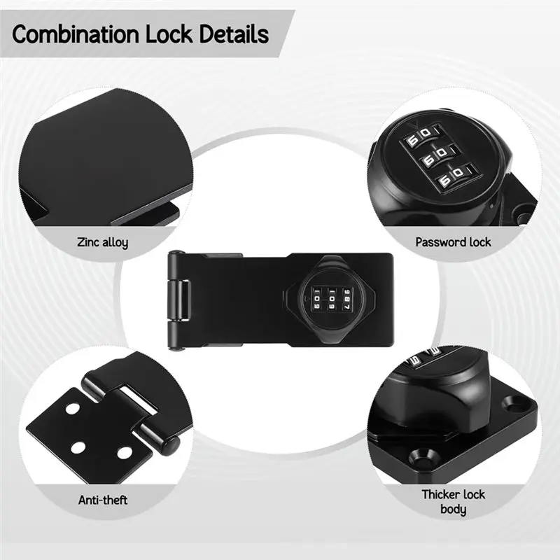 A25F-For Cabinet Door For Cabinet Door, 4-Inch Hasp Lock In Black Zinc Alloy, Heavy Duty Deadbolt Lock With 3-Digit Combination(