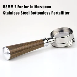 58MM 2 Ear Bottomless Coffee Portafilter for La Marzocco Stainless Steel Modified Solid Wood Coffee Portafilter Barista Tools