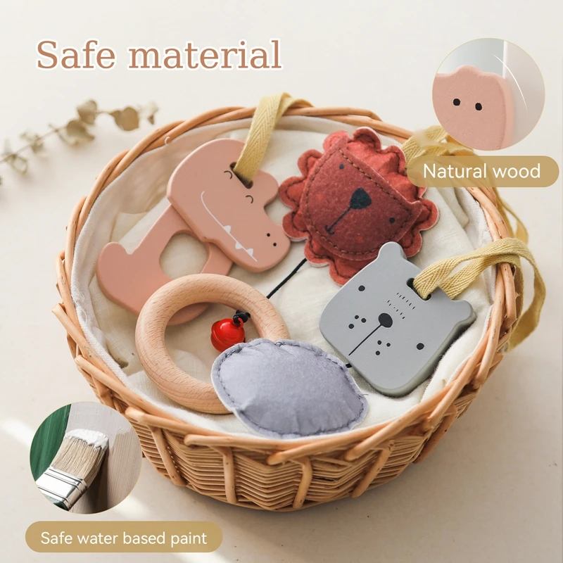 Wooden Toy Baby Play Activity Gym Pendant Animal Musical Rattle Mobile Bed Bell Ring Wooden Baby Gym Montessori Infant Toys