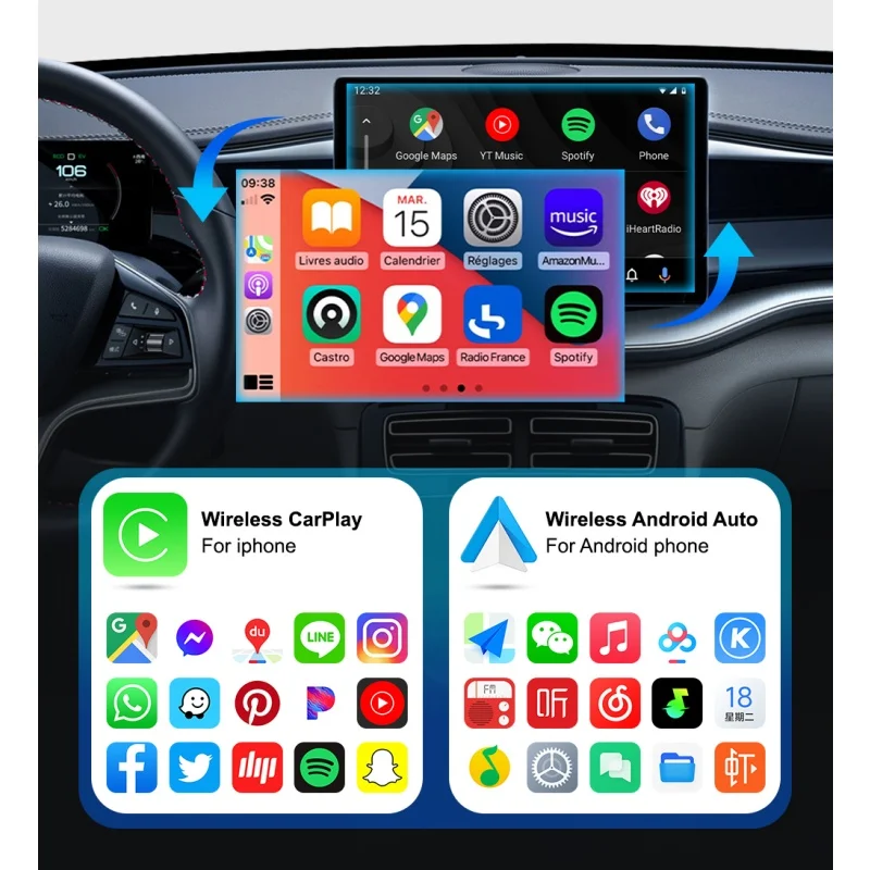 X8 Wireless CarPlay Android Auto Adapter Plug & Play Portable Smart Mini Box Support Voice Assistant for Most Vehicle Models