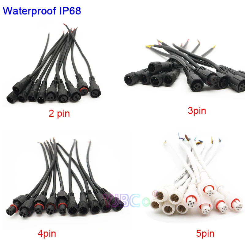 

5 pairs Male to Female 2pin 3pin 4pin 5pin Waterproof wire led Connector IP68 White/Black Cable 20cm Pigtail for LED Light