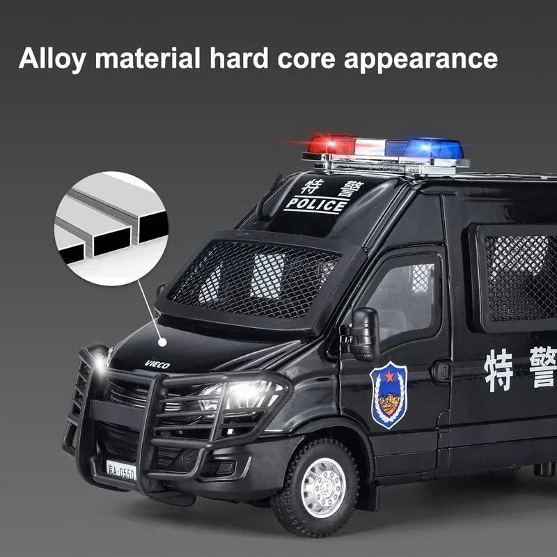 1:24 Alloy Police Car Model Die-cast Sound and Light Pull-back SWAT Police Car Model Simulation Alloy Car Ornaments Gifts