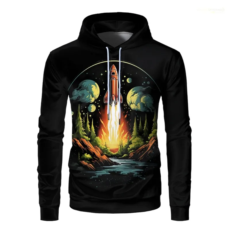 Rocket Launch Graphic Fashion 3D Printed Hoodie 2024 New Outdoor Street Casual Pullover Unisex Children's Trendy Swea T Shirt