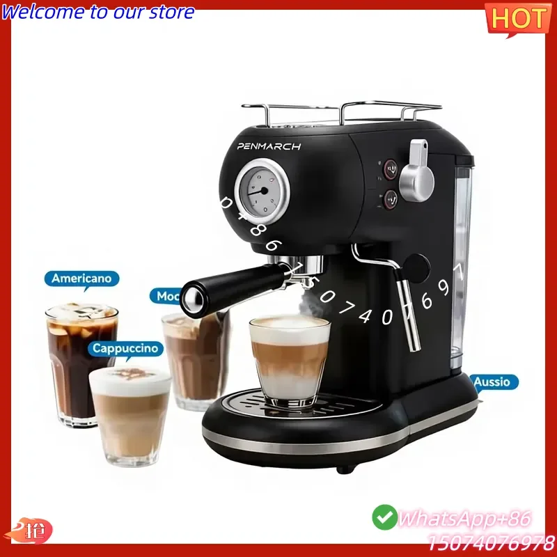 2026New style Household Aluminum Alloy 15-bar Coffee Machine with 1.2L Detachable Transparent Water tank and High Pressure