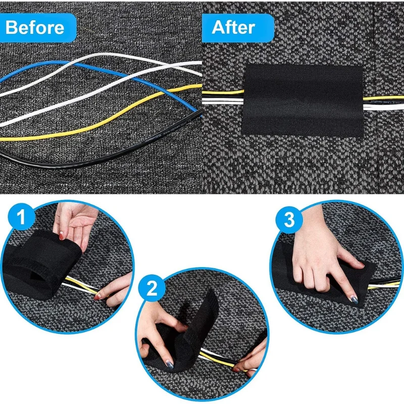 1M Floor Cord Cover,Carpet Cable Sleeve,Cable Protector,Extension Cord Cover,Protect Wires & Prevent Cable Trips for Home Office