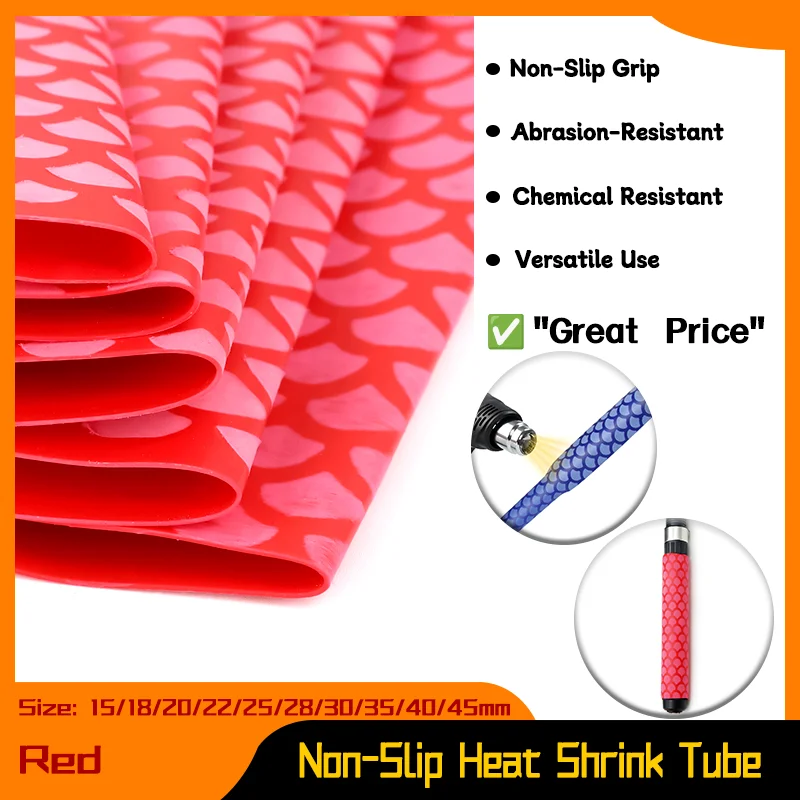

Non-Slip Heat Shrink Tube 15/18/20/22/25/28/30/35/40mm Bicycle Handle Anti Skid Fishing Rod Wrap Waterproof Protector 1M/Pc Red