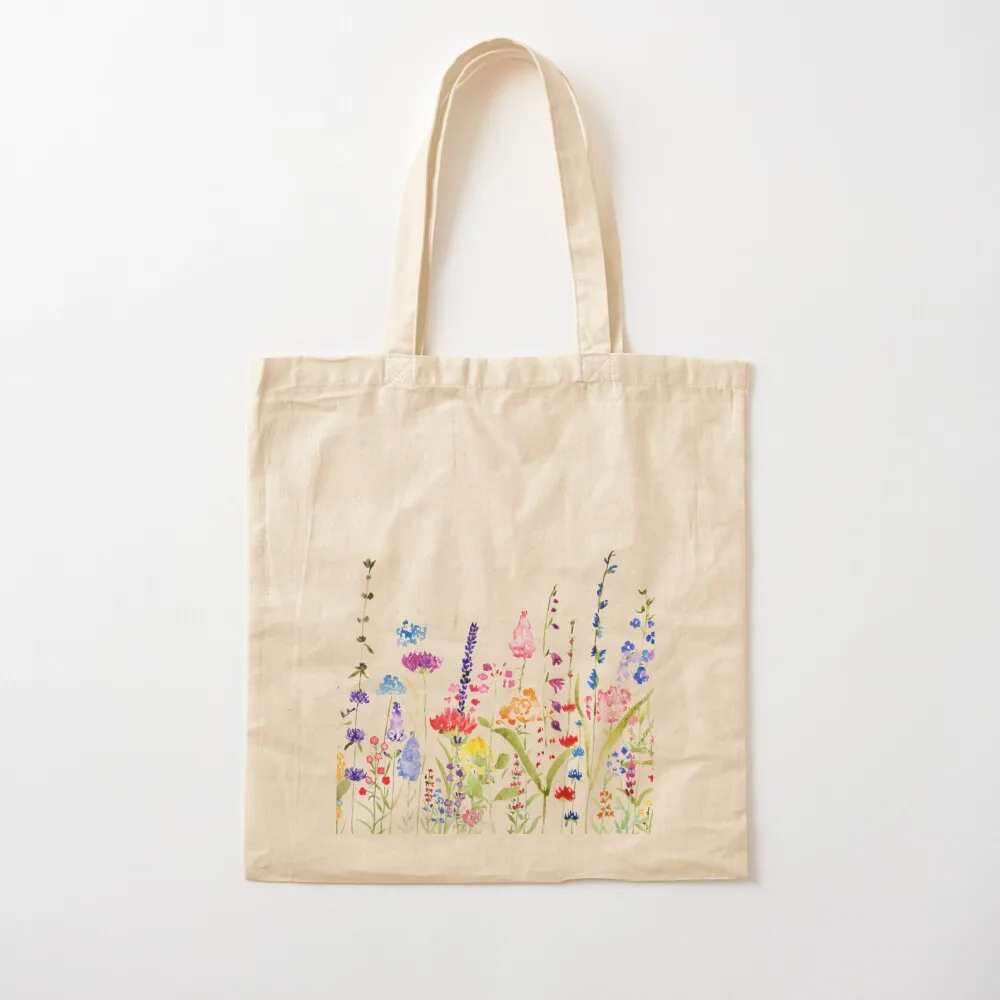 hand painted colorful wild flower field Tote Bag Women's shopping bag large size bags Canvas Tote Bag