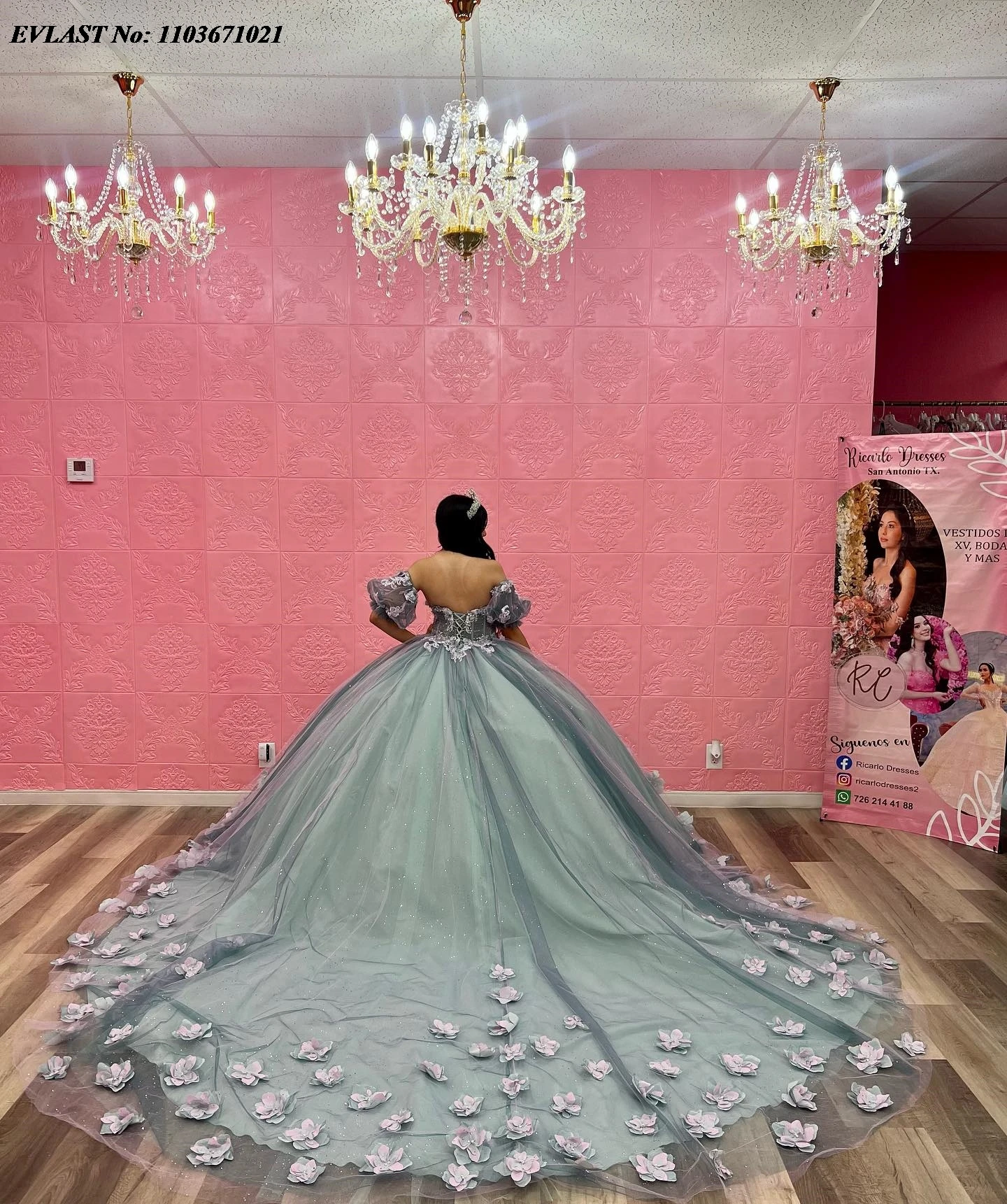 EVLAST personalizado verde menta vestido para quinceañeras vestido De baile 3D apliques De encaje Floral corsé con cuentas dulce 16 Vestidos De Anos SQ359