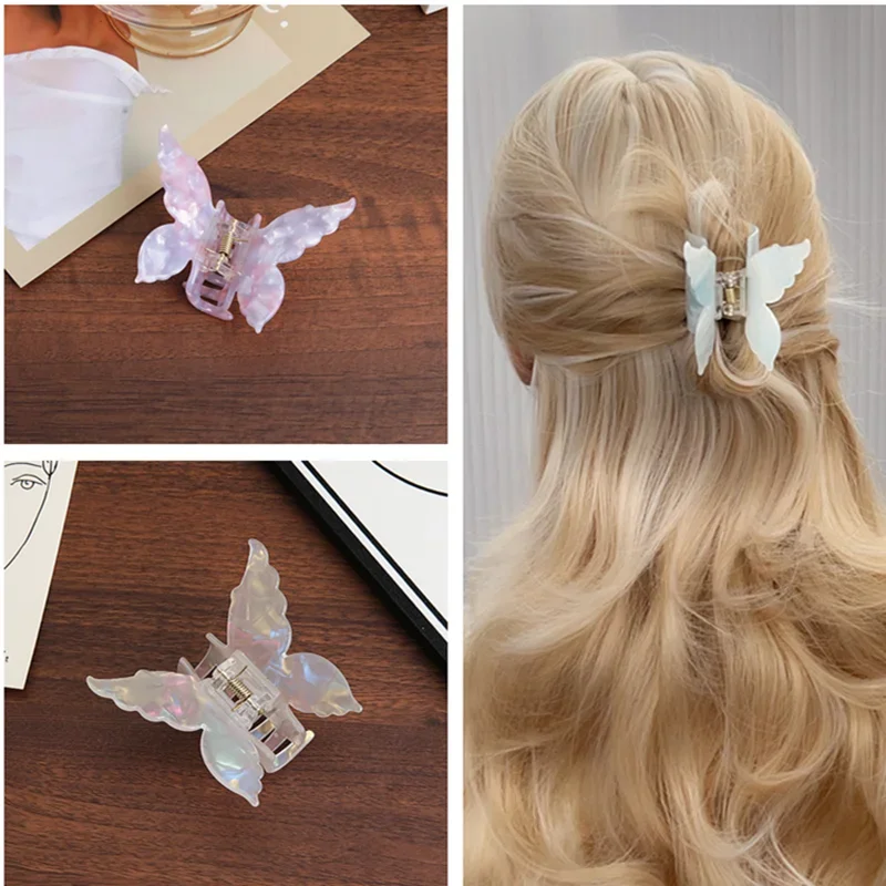 Acetate Retro Butterfly Hair Claw Sweet Cute Fairy Colorful Women Hair Clamp Clip Crab Headband Clips Hair Styling Accessories