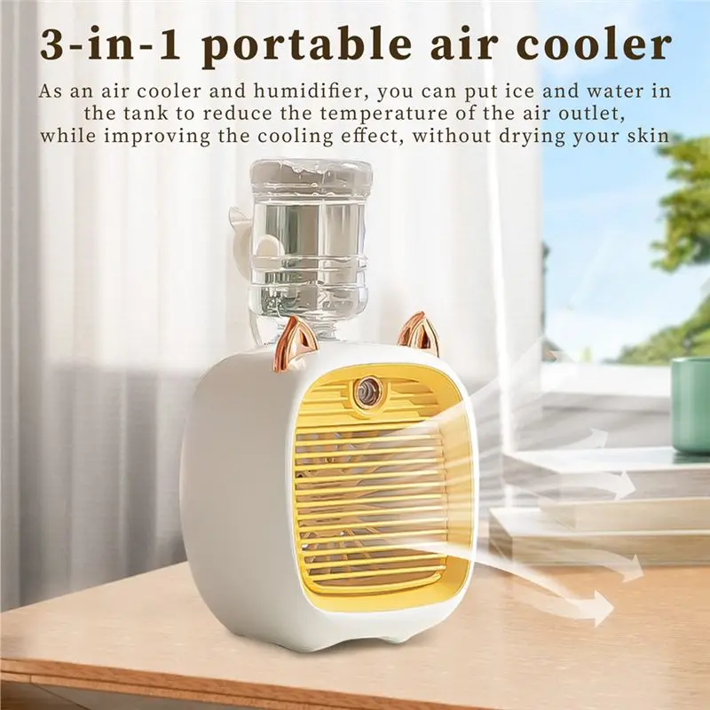 1200Mah Mini Air Conditioner Portable Desktop Fan Humidifier Purifier 3 Speed 2 Mode Spray USB Table Fan Car Home
